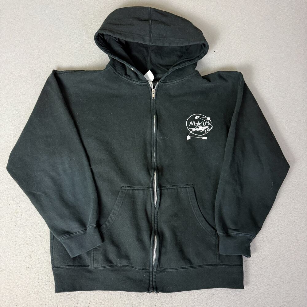 Maui and Sons Large Black Full Zip Hoodie Rainbow Shark Surf Graphic